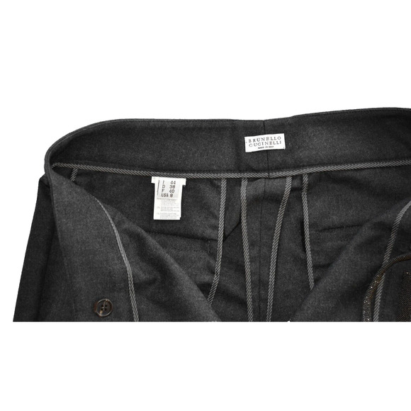 B2 Auth BRUNELLO CUCINELLI Charcoal Wool/Cotton Monili Belt Detail Pants Size 8 - Picture 7 of 8